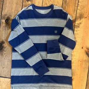 Mens Blue and Grey Striped CHAPS Sweatshirt Size Large with Logo